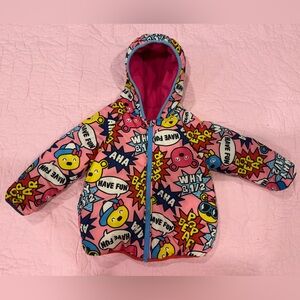 Why and 1/2 Colorful Cartoon Print Hooded Reversible Jacket size 3-4 years old